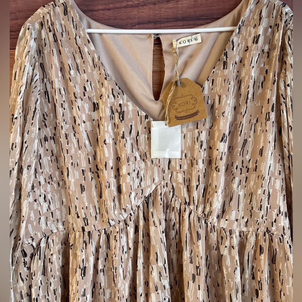 Kori America Gold Metallic Clip Dot Babydoll Dress XL Abstract Print PB7728 NEW - Picture 4 of 8